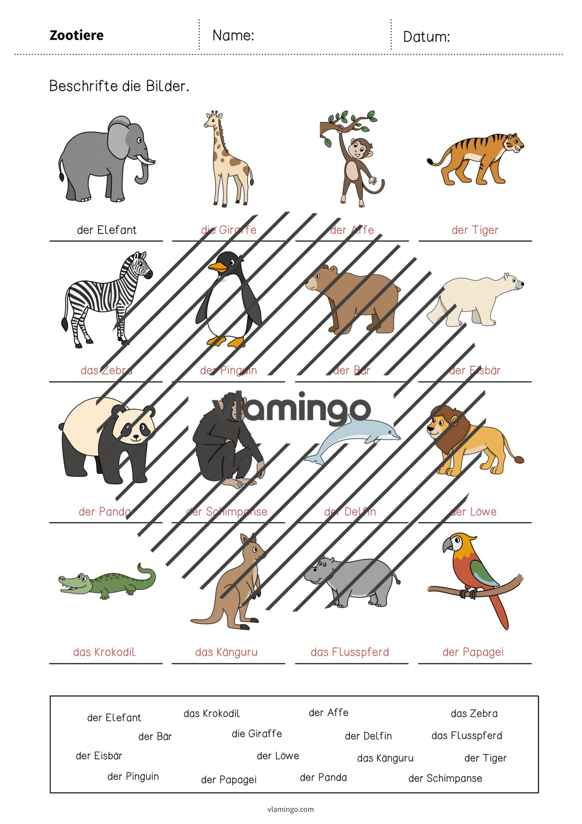 de deutsch zootiere vokabelarbeitsblatt 1 010