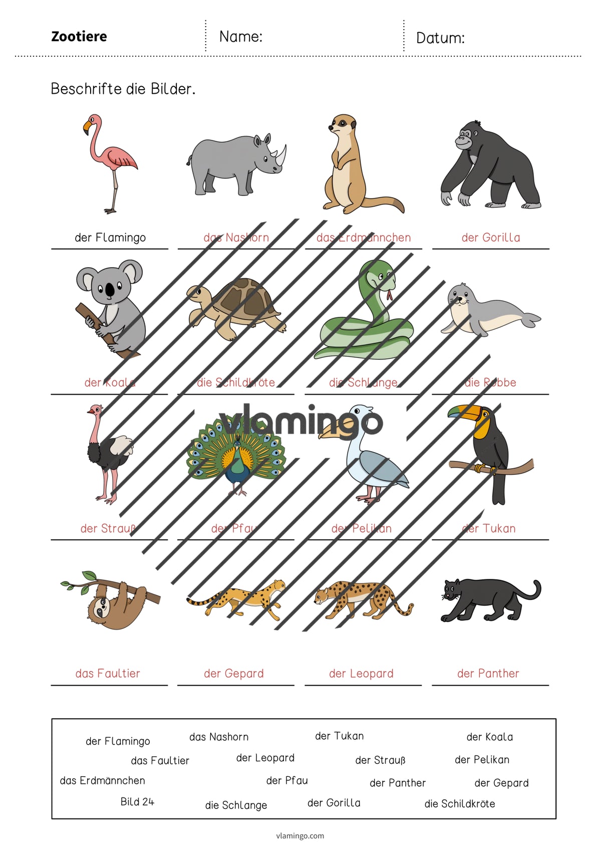 de deutsch zootiere vokabelarbeitsblatt 1 011