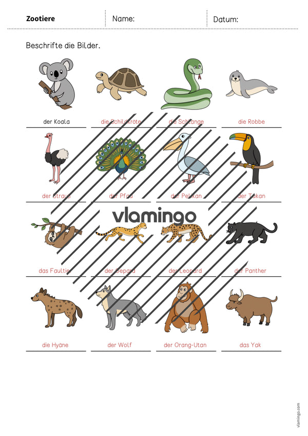 de deutsch zootiere vokabelarbeitsblatt 1 013