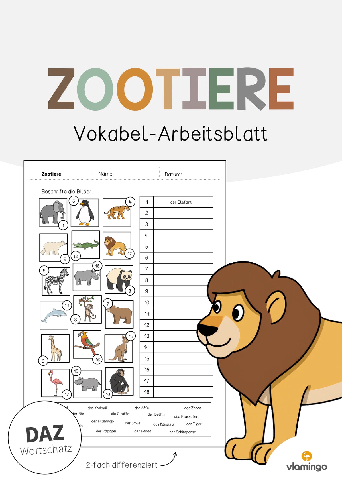 de deutsch zootiere vokabelarbeitsblatt 2 001