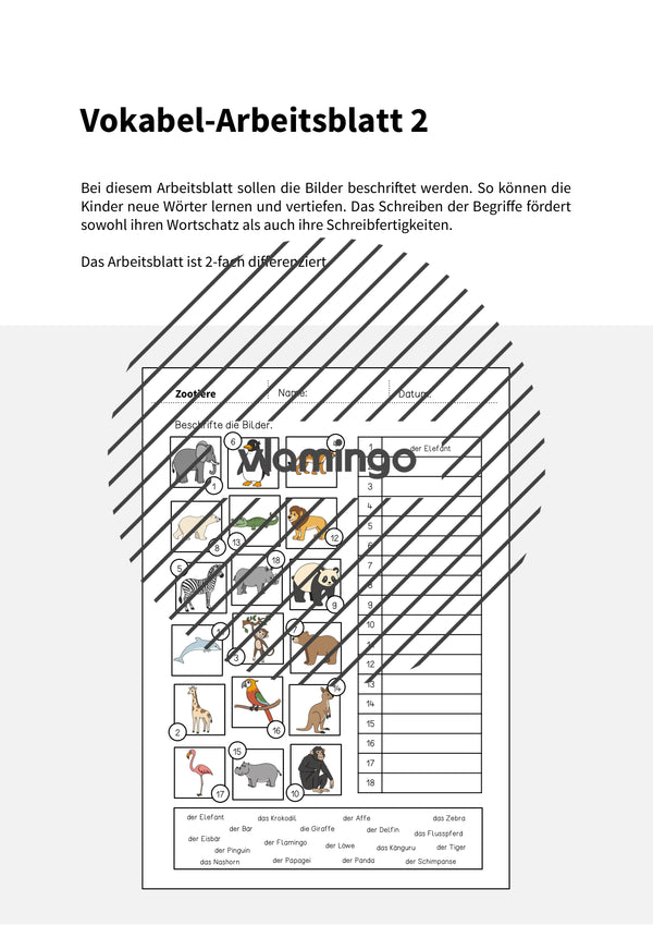 de deutsch zootiere vokabelarbeitsblatt 2 002