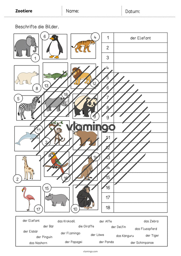 de deutsch zootiere vokabelarbeitsblatt 2 004