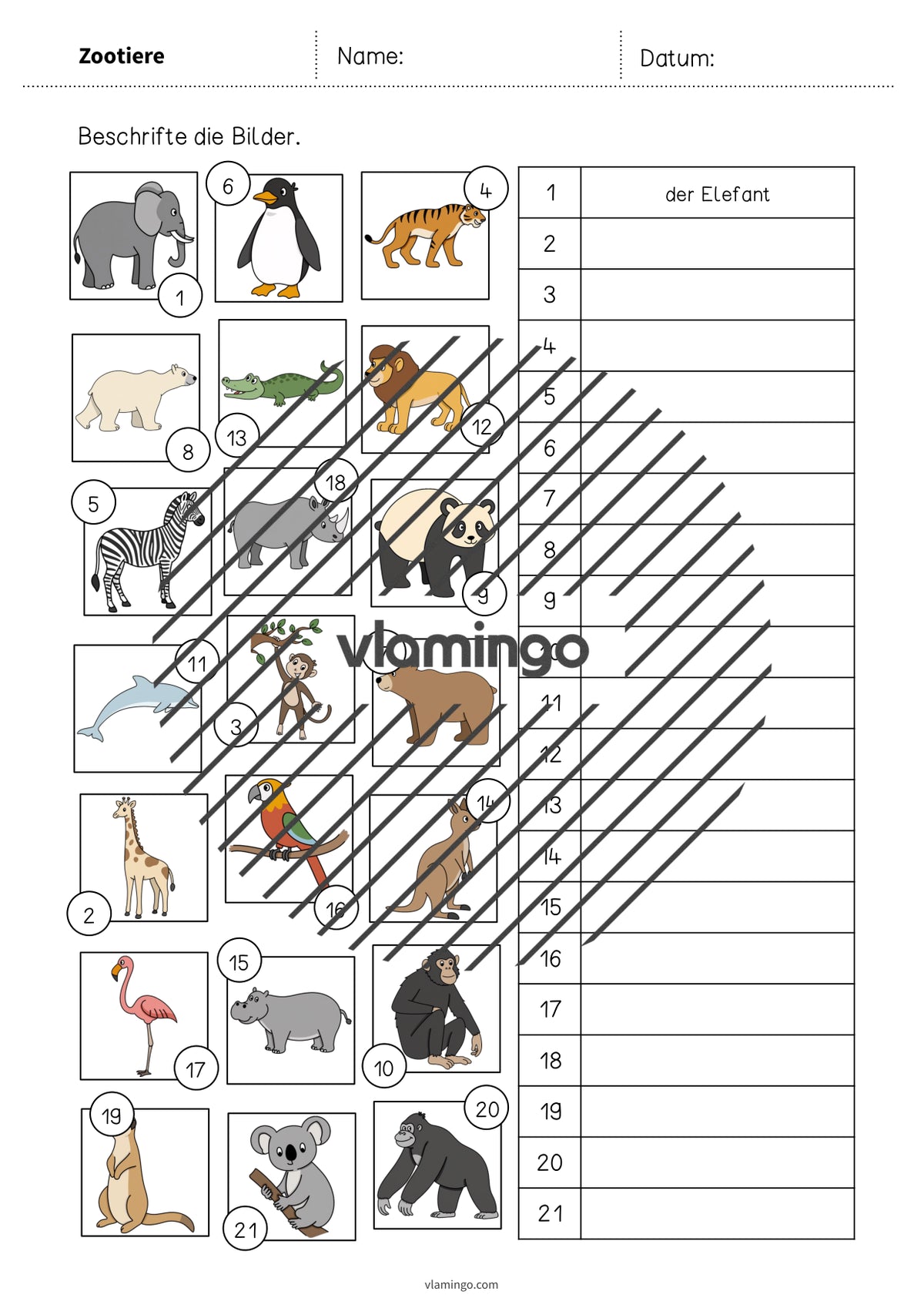 de deutsch zootiere vokabelarbeitsblatt 2 006