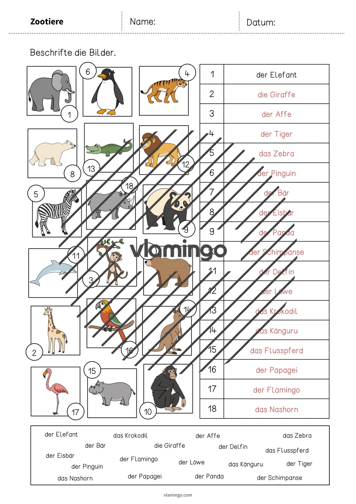 de deutsch zootiere vokabelarbeitsblatt 2 008