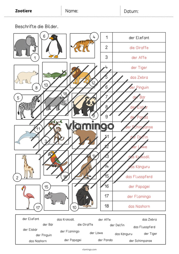 de deutsch zootiere vokabelarbeitsblatt 2 008