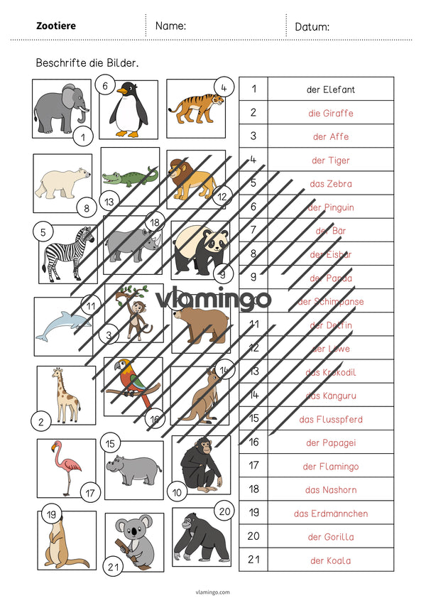 de deutsch zootiere vokabelarbeitsblatt 2 009