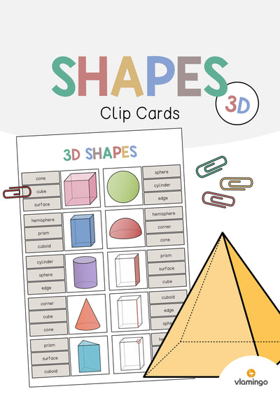 3D Shapes / 3D-Körper: Clip Cards (Englisch)