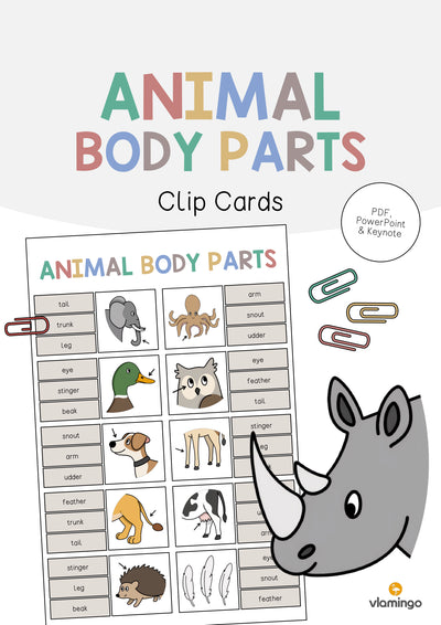 Animal Body Parts / Körperteile von Tieren: Clip Cards (Englisch)