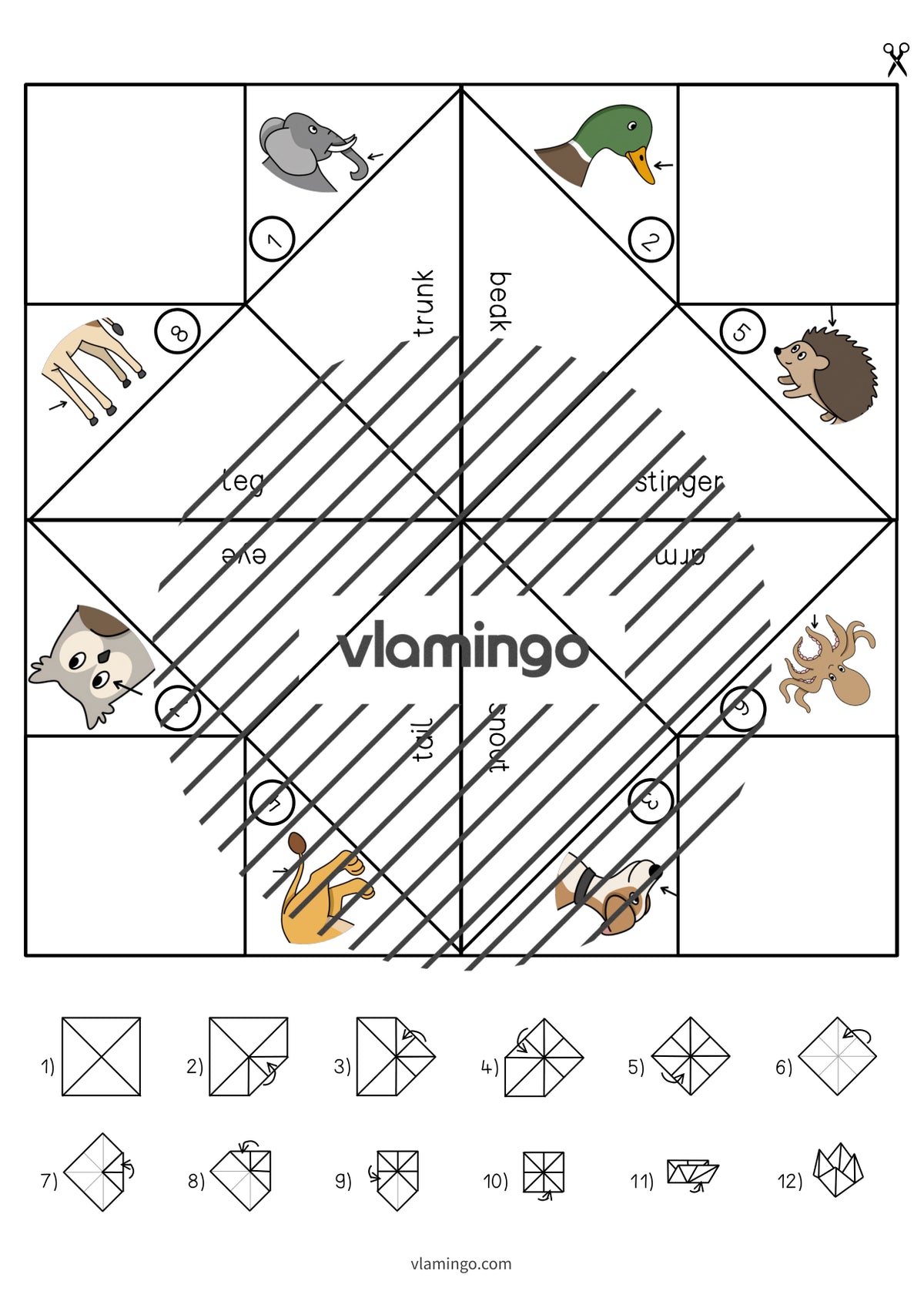 de englisch animal body parts cootie catcher 005