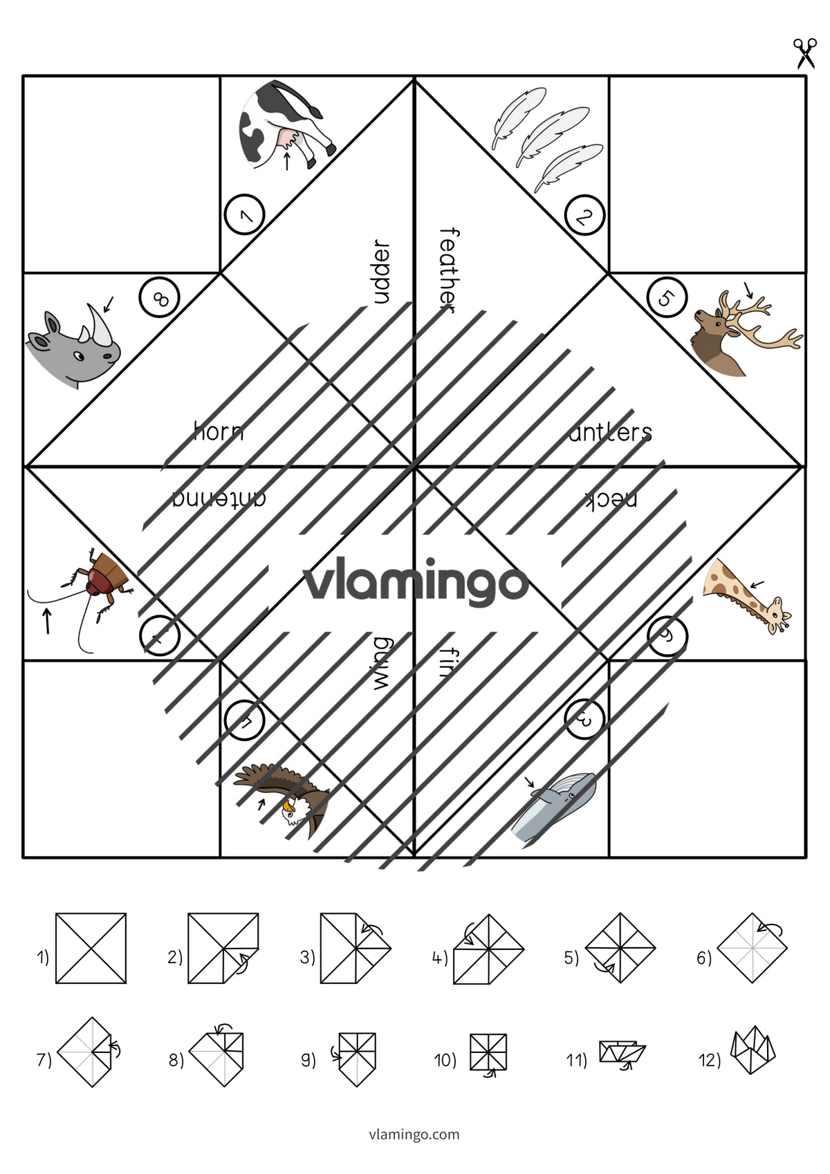 de englisch animal body parts cootie catcher 006