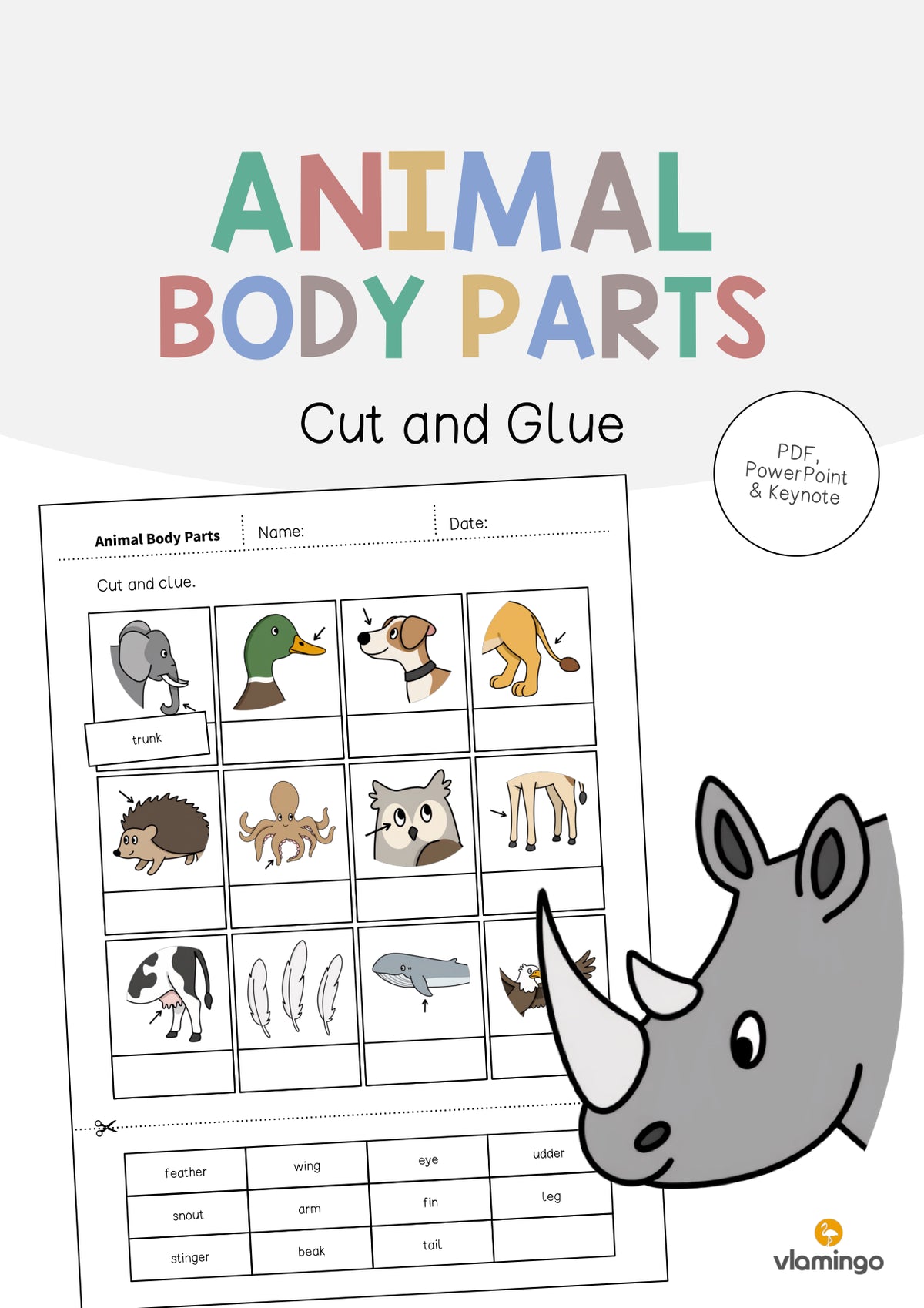 de englisch animal body parts cut and glue 001