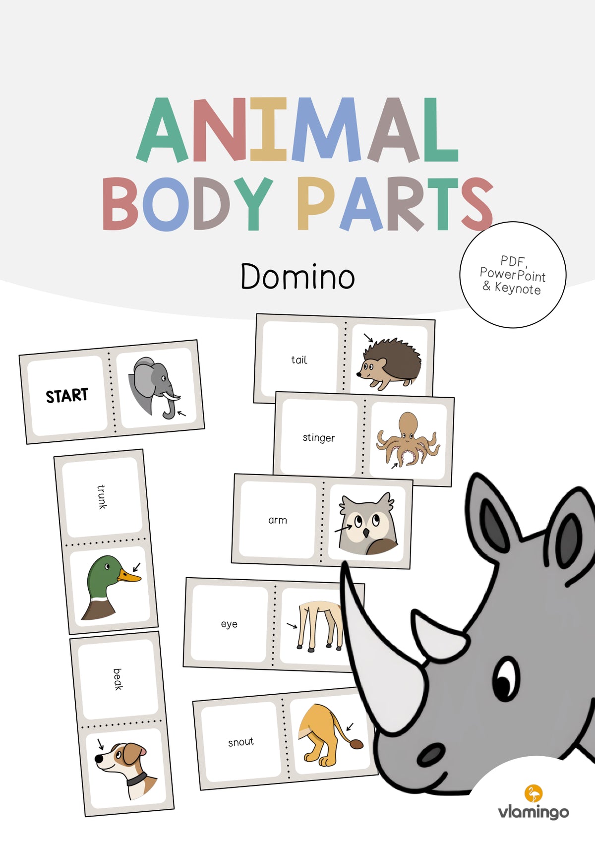 de englisch animal body parts domino 001