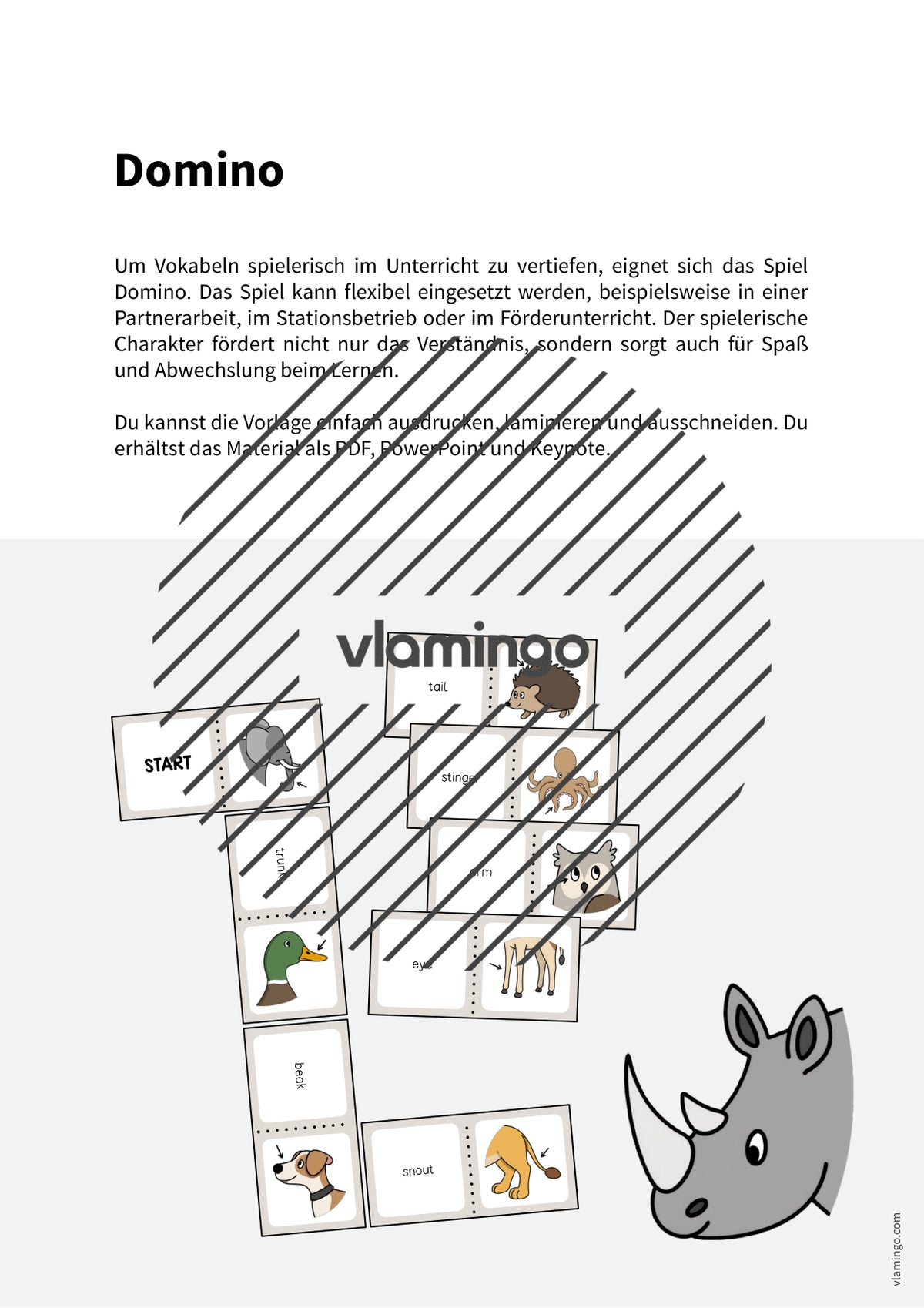 de englisch animal body parts domino 002