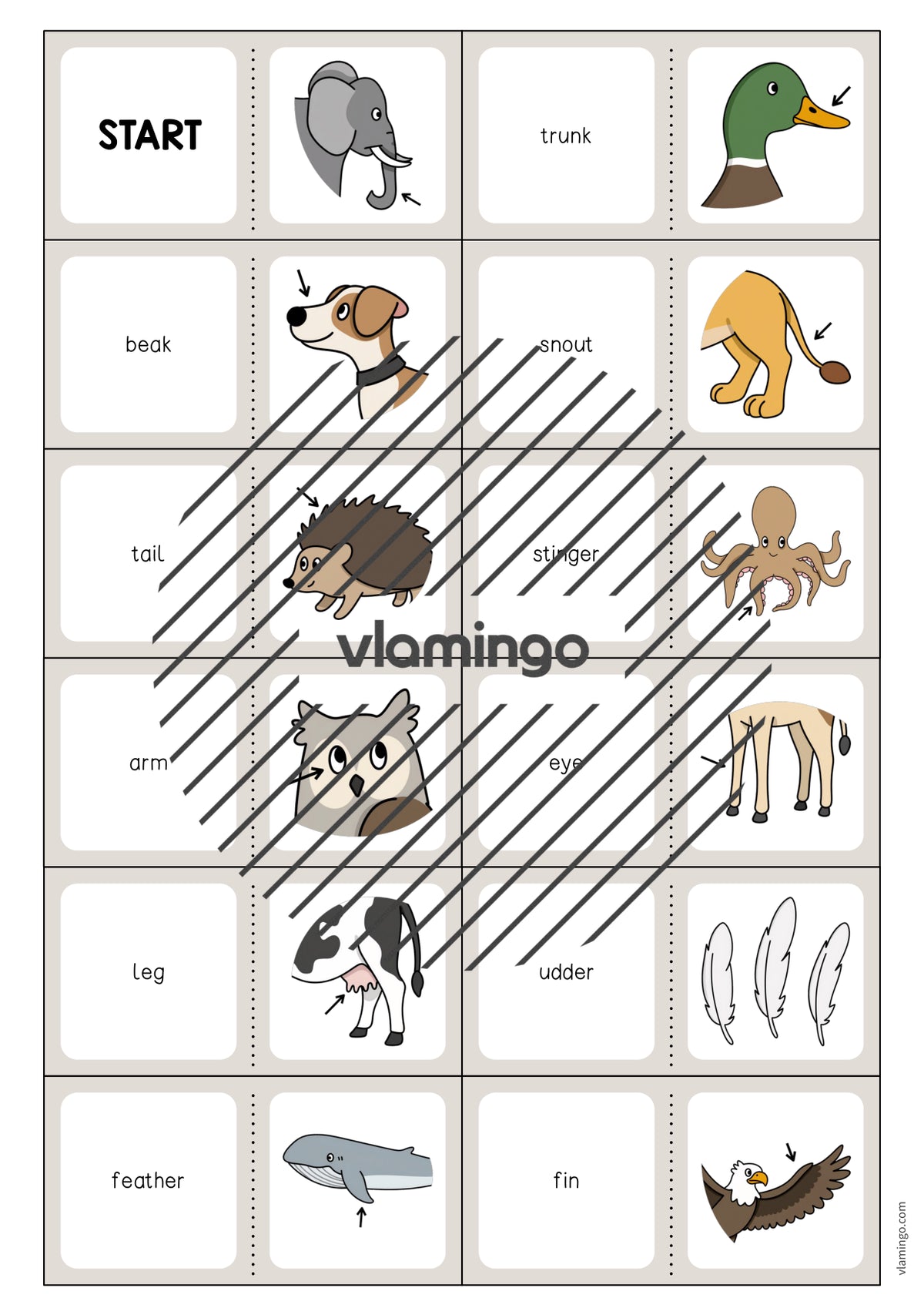 de englisch animal body parts domino 003