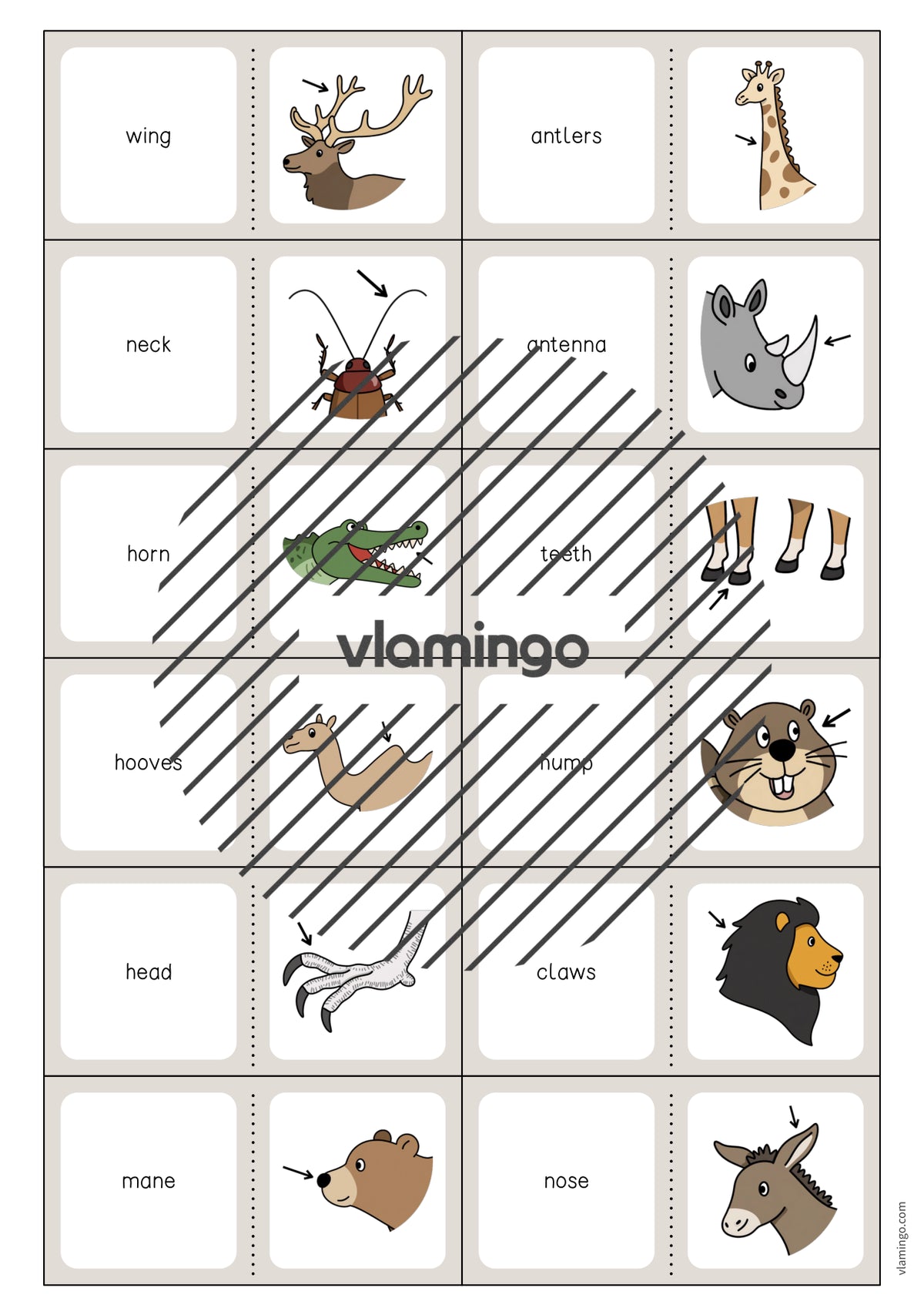 de englisch animal body parts domino 004