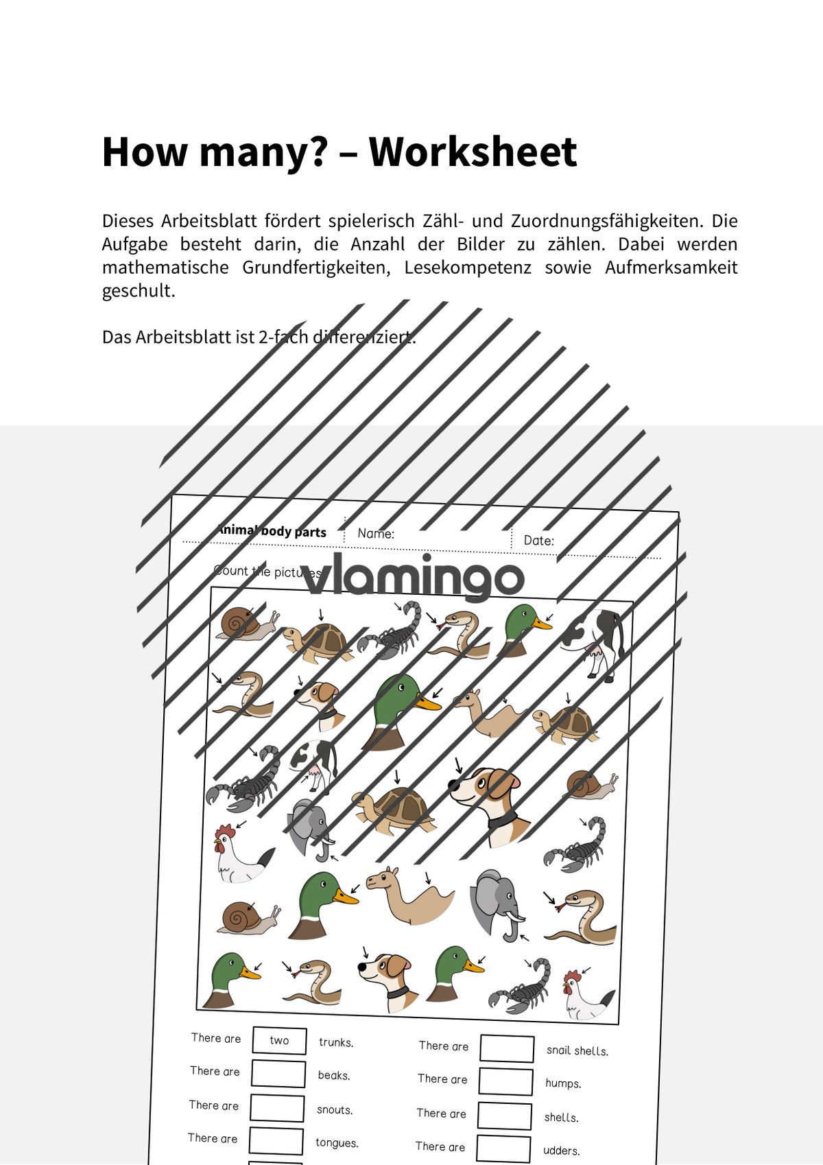 de englisch animal body parts how many worksheet 002