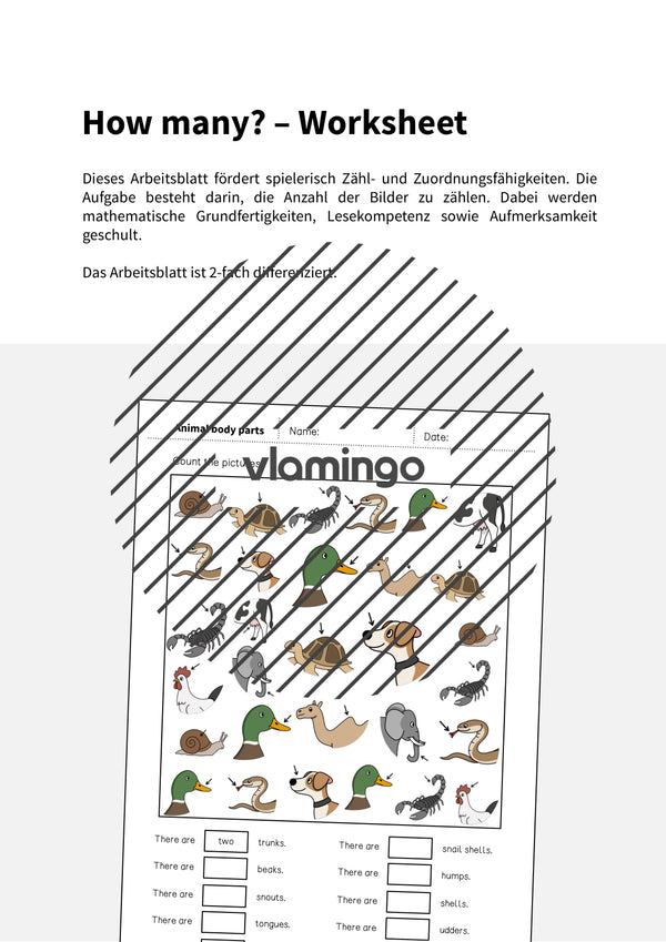 de englisch animal body parts how many worksheet 002
