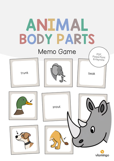 Animal Body Parts / Körperteile von Tieren: Memo Game (Englisch)