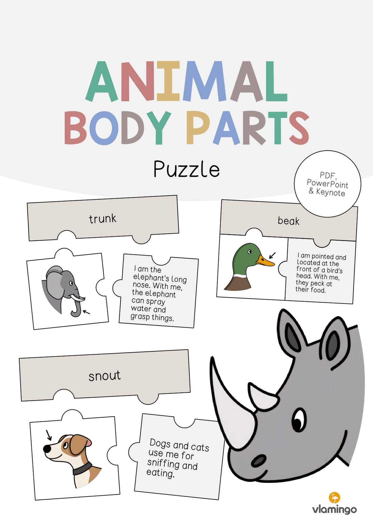 de englisch animal body parts puzzle 001