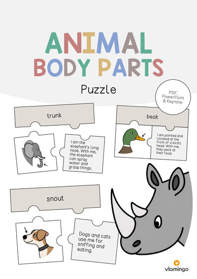 Animal Body Parts / Körperteile von Tieren: Puzzle (Englisch)