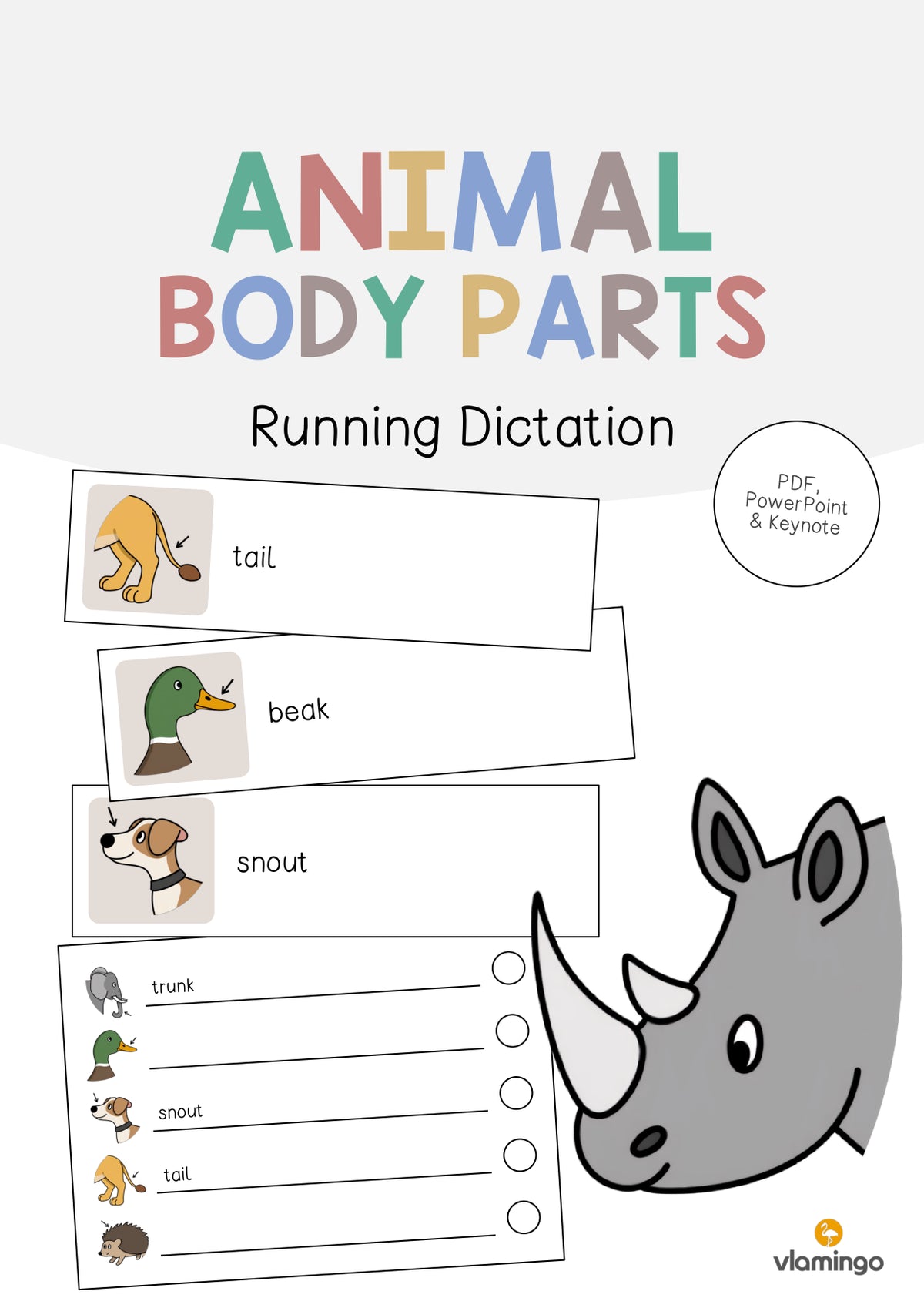 de englisch animal body parts running dictation 001