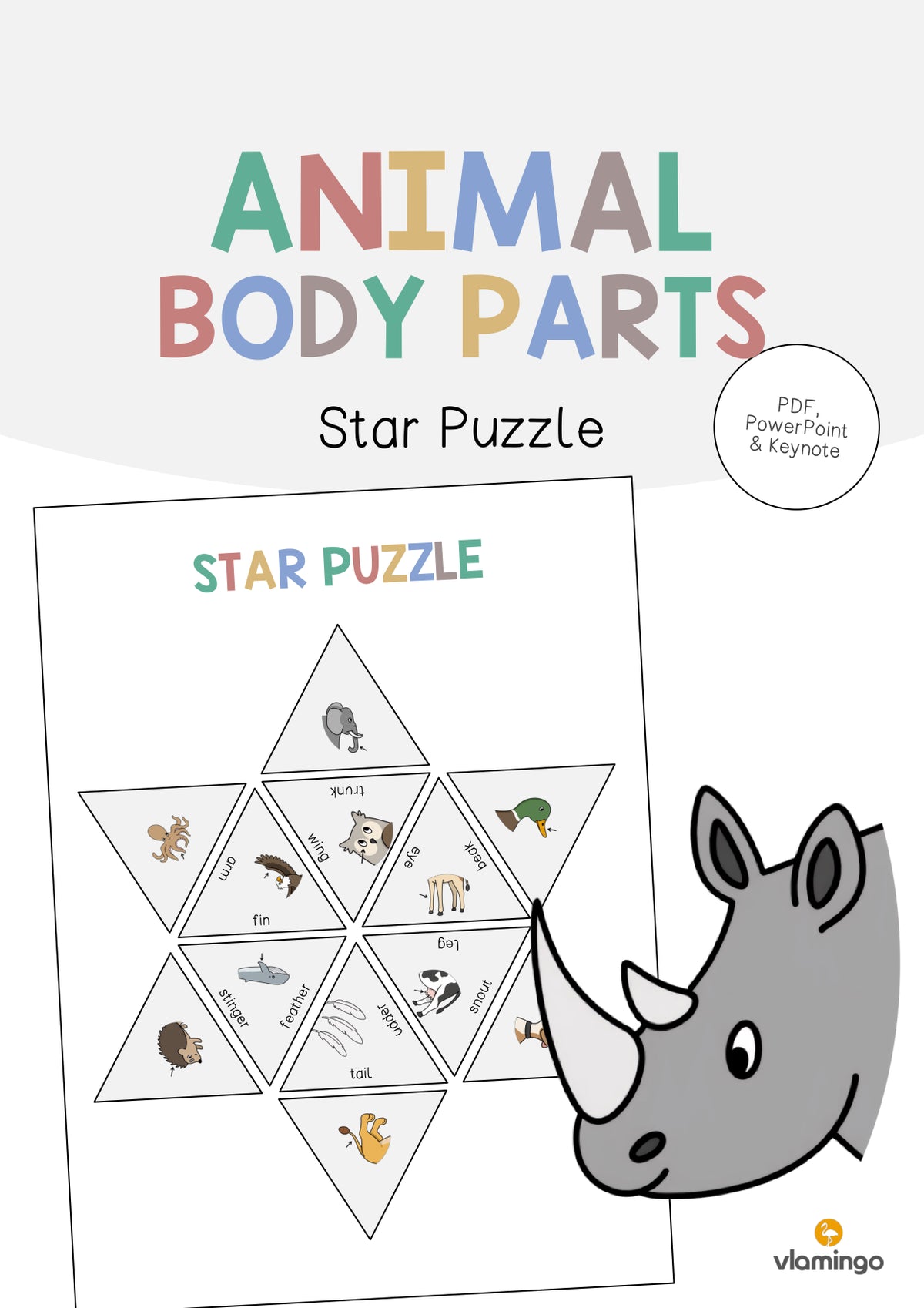de englisch animal body parts star puzzle 001