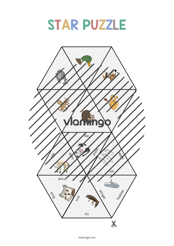 de englisch animal body parts star puzzle 003
