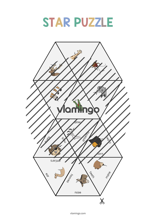 de englisch animal body parts star puzzle 005