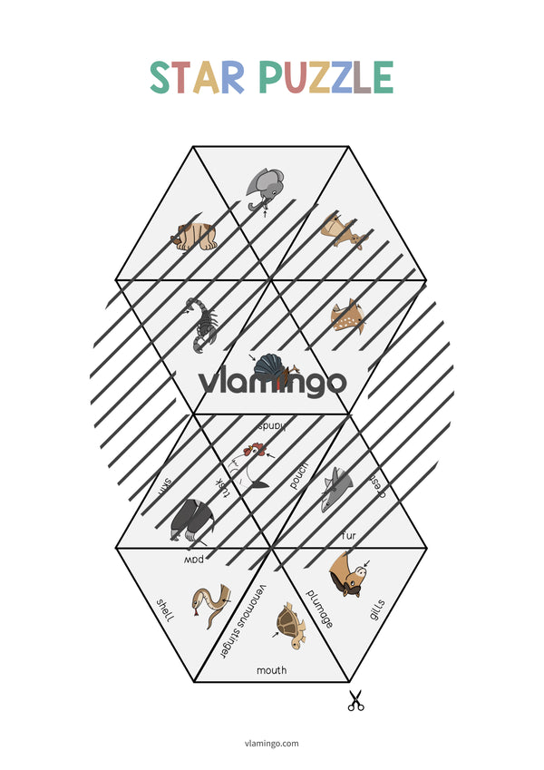 de englisch animal body parts star puzzle 007