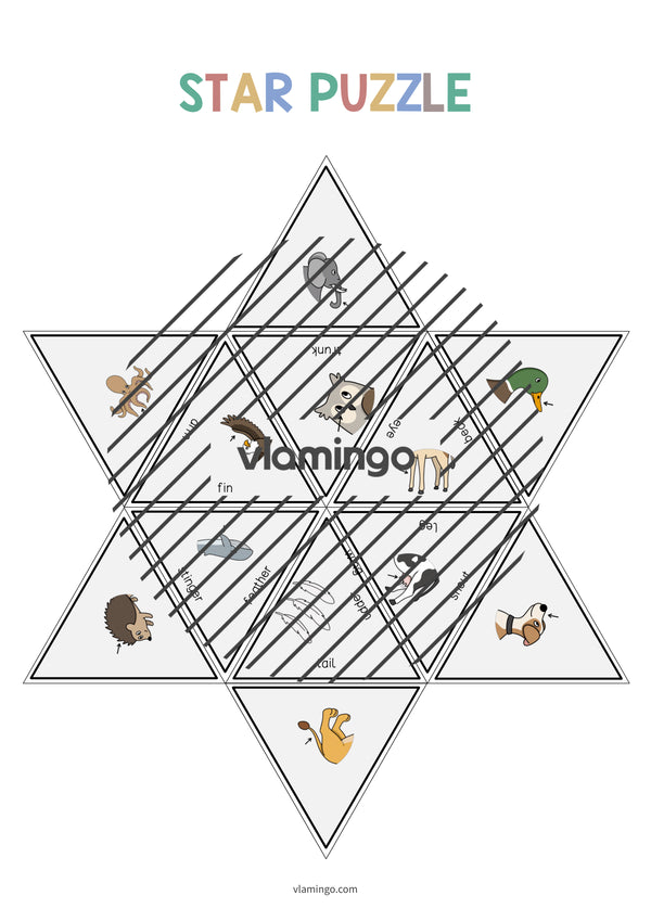 de englisch animal body parts star puzzle 010