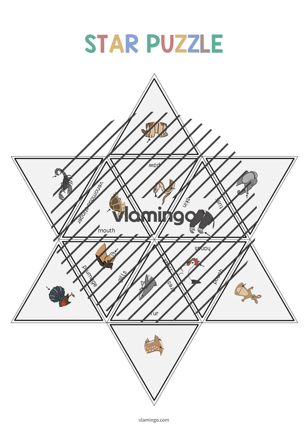 de englisch animal body parts star puzzle 012