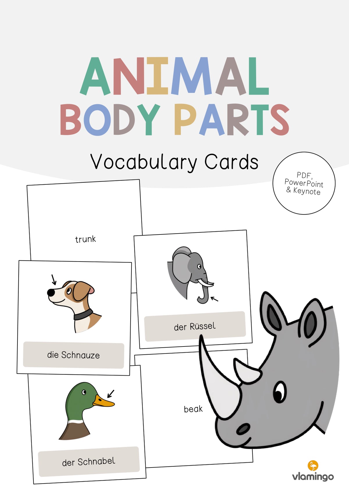de englisch animal body parts vocabulary cards 001