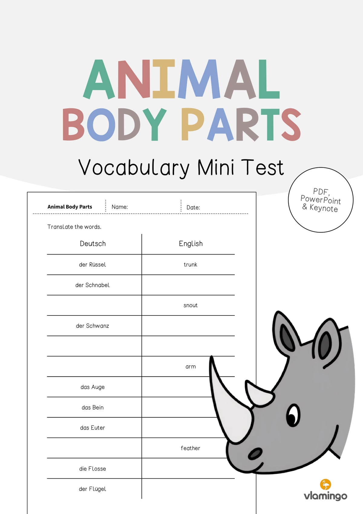 de englisch animal body parts vocabulary mini test 001
