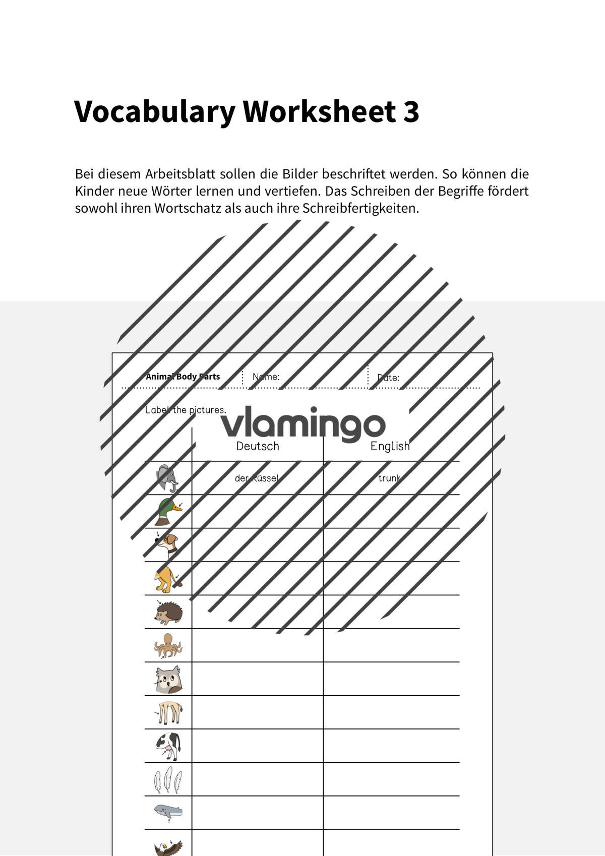 de englisch animal body parts vocabulary worksheet 3 002
