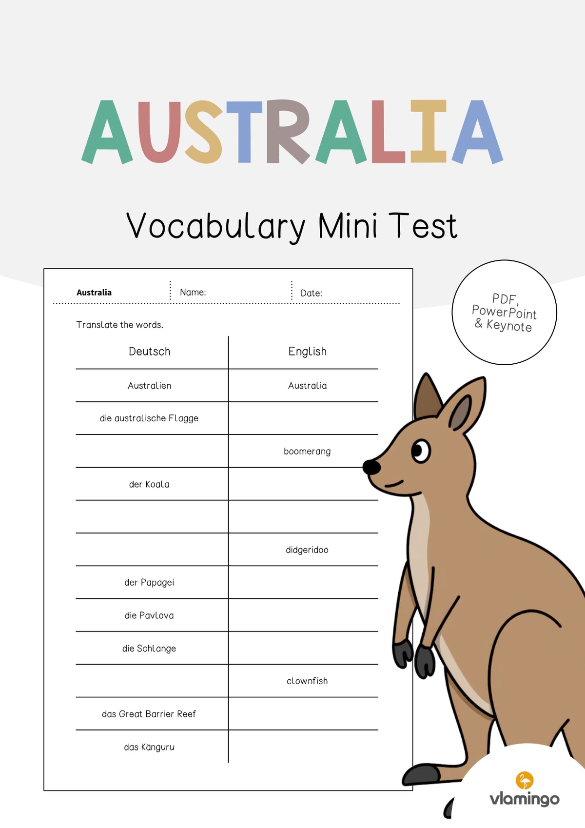de englisch australia vocabulary mini test 001
