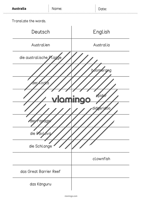 de englisch australia vocabulary mini test 003