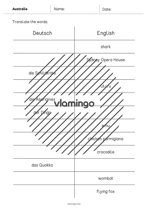 de englisch australia vocabulary mini test 004