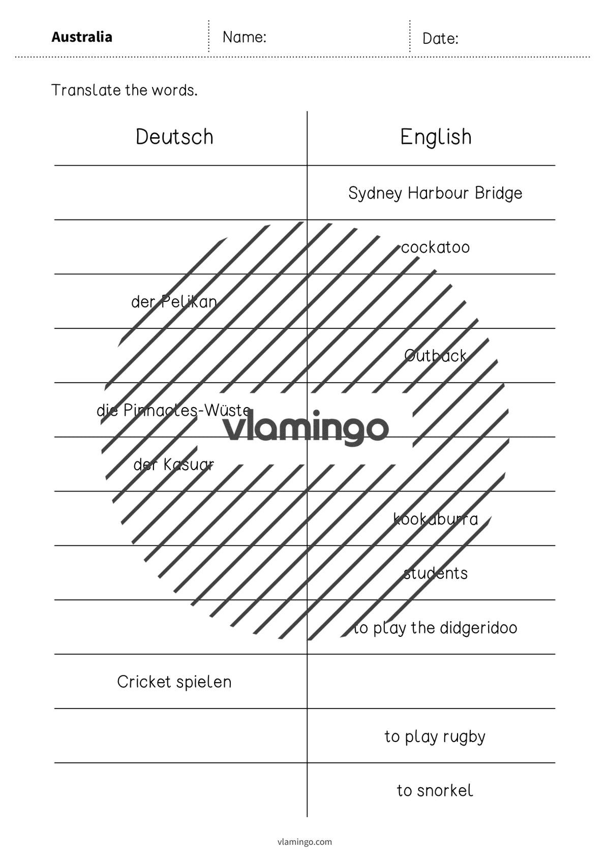 de englisch australia vocabulary mini test 006