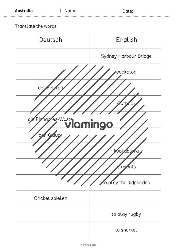 de englisch australia vocabulary mini test 006