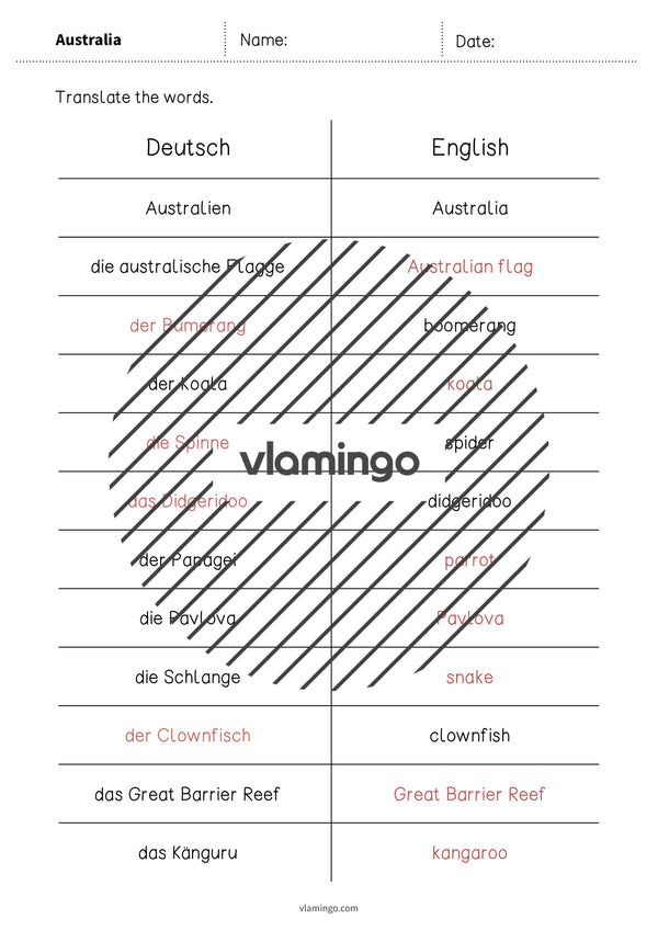 de englisch australia vocabulary mini test 008