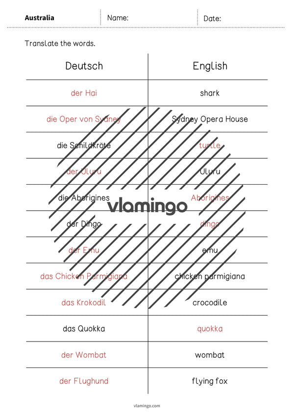 de englisch australia vocabulary mini test 009