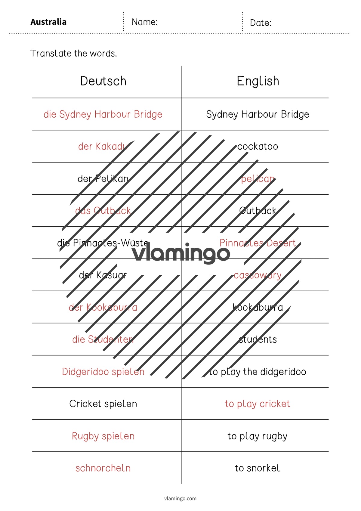 de englisch australia vocabulary mini test 011