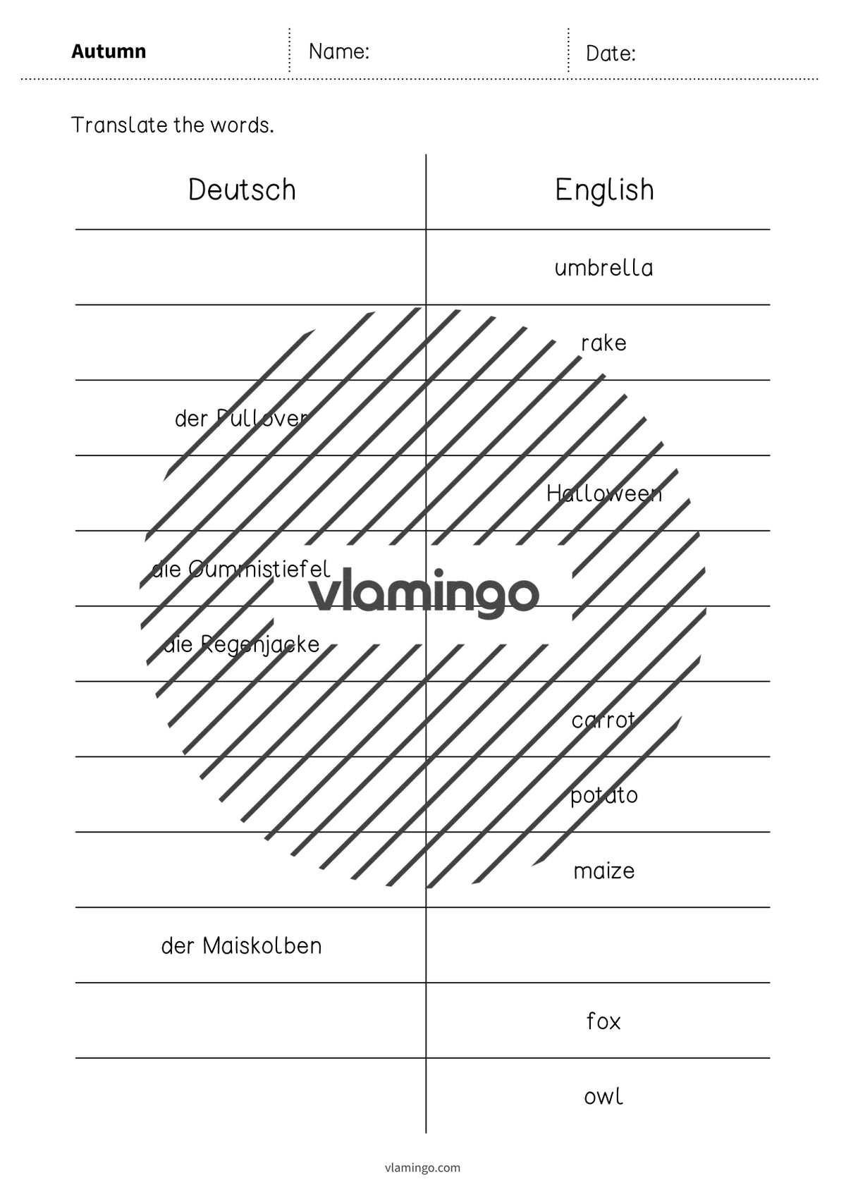 Autumn / Herbst: Vocabulary Mini Test für den Englischunterricht – Vorschau 4