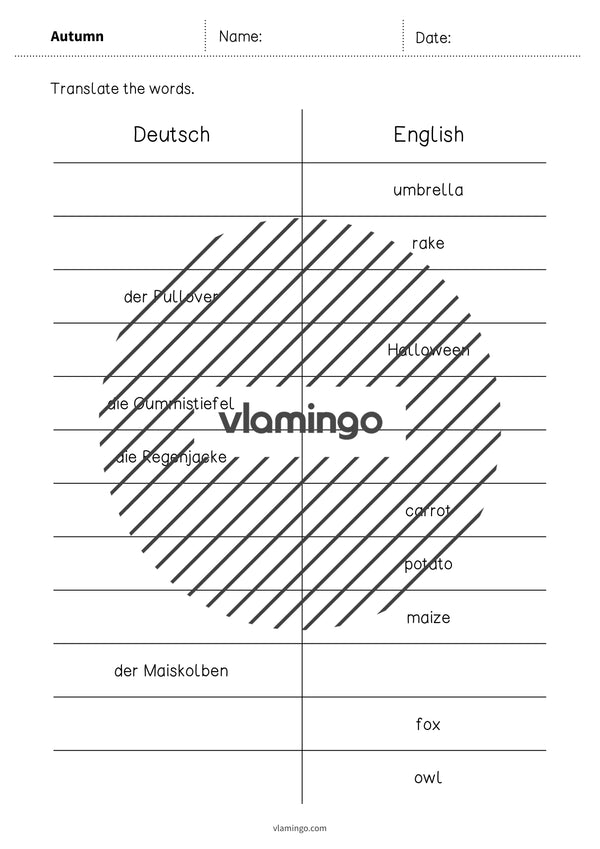 Autumn / Herbst: Vocabulary Mini Test für den Englischunterricht – Vorschau 4