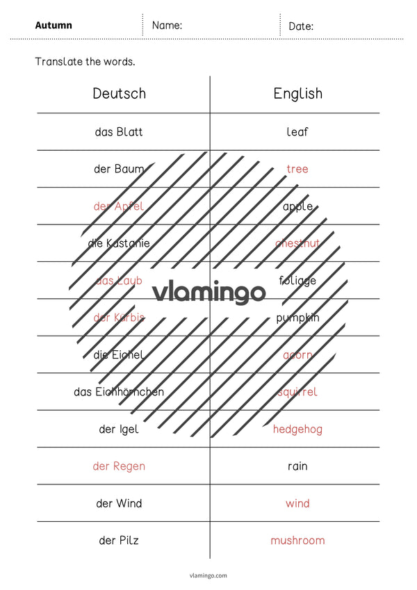 Autumn / Herbst: Vocabulary Mini Test für den Englischunterricht – Vorschau 8