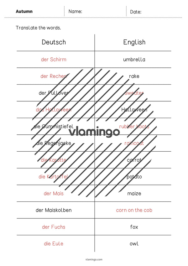 Autumn / Herbst: Vocabulary Mini Test für den Englischunterricht – Vorschau 9