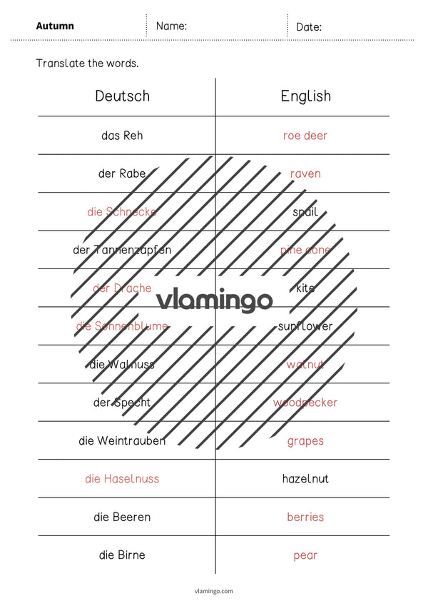 Autumn / Herbst: Vocabulary Mini Test für den Englischunterricht – Vorschau 10