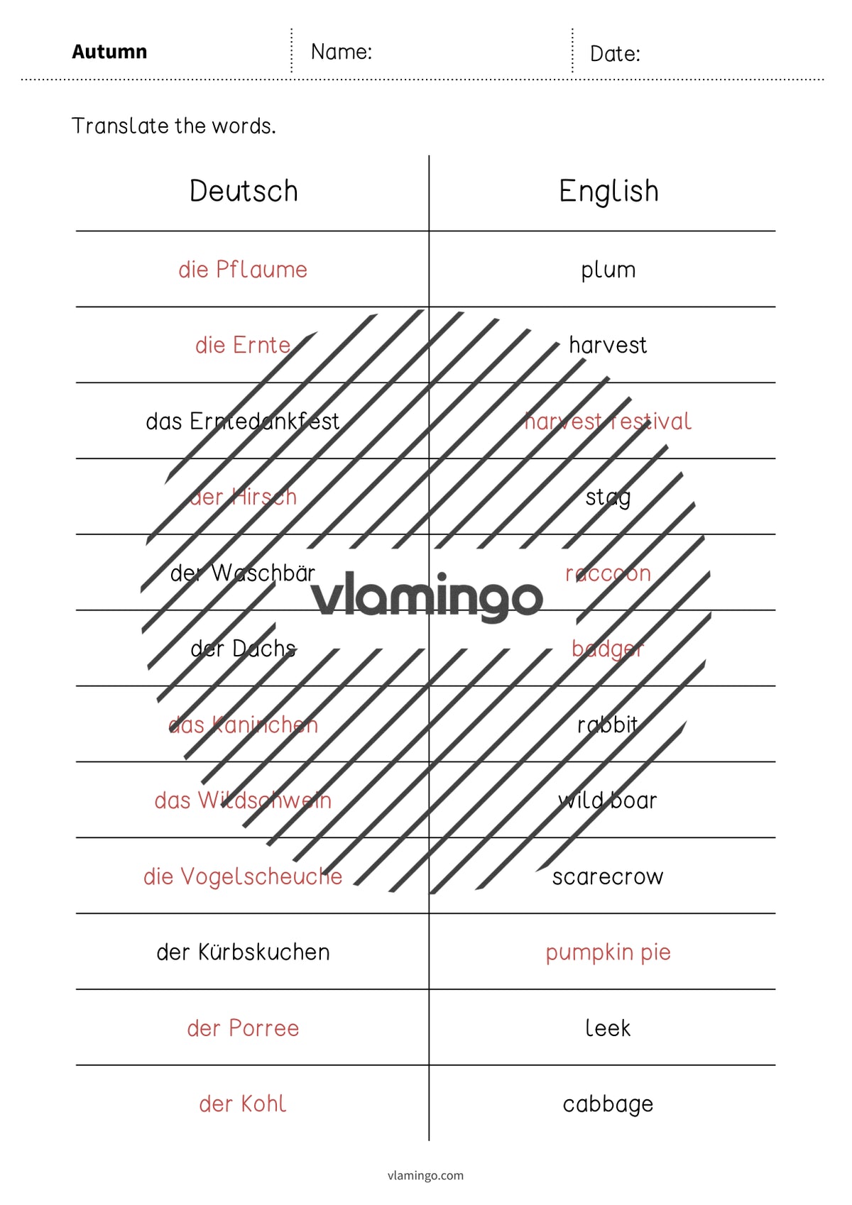 Autumn / Herbst: Vocabulary Mini Test für den Englischunterricht – Vorschau 11