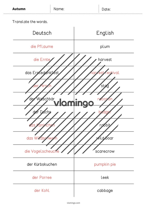 Autumn / Herbst: Vocabulary Mini Test für den Englischunterricht – Vorschau 11