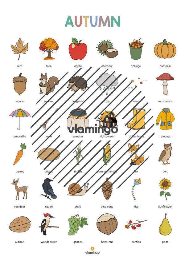 Autumn / Herbst: Vocabulary Poster für den Englischunterricht – Vorschau 5